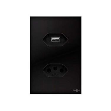 Imagem de Tomada + Carregador Usb 5v / 2a Glass Espelho Em Acrilico Pretolumenx