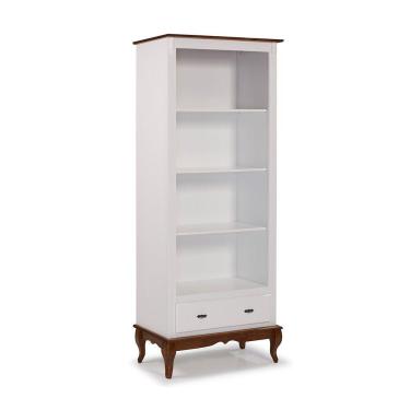 Imagem de Estante para Livros 3 Prateleiras 1 Gaveta Pés Luis XV 60201 Linz Móveis - Branco/Imbuia
