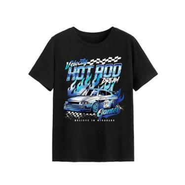 Imagem de SOLY HUX Camiseta feminina com estampa gráfica de carro e carta casual verão manga curta top, Estampa preta impressa, P
