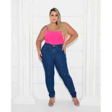 Imagem de Calça Jeans Plus Size Feminina Azul Marinho Com Lycra - Okapi