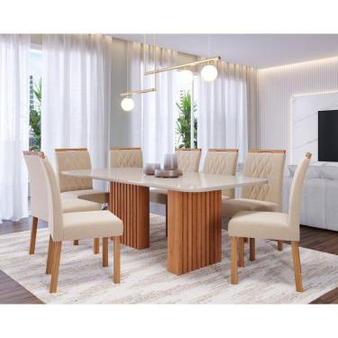 Imagem de Sala de Jantar Ester 210cm com 8 Cadeiras Juliana Cinamomo/Off White/Madeira/Nude
