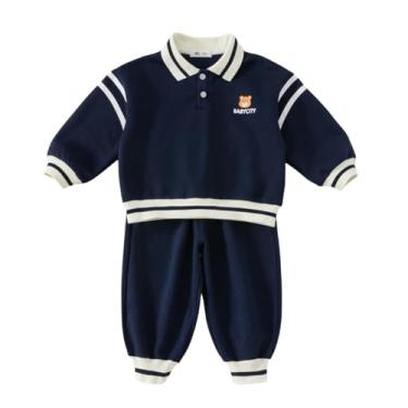 Imagem de Conjunto de 2 peças para bebês, bebês, meninos, 2 peças, camiseta de manga comprida, camiseta e calça, Azul-marinho, 90/18-24 M