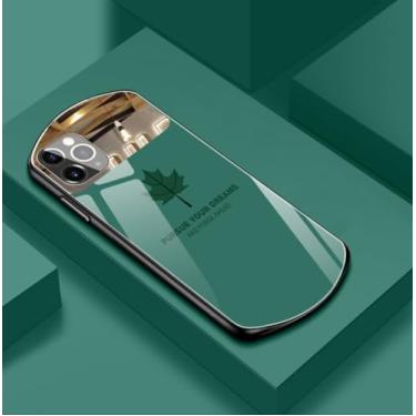 Imagem de Capa de telefone de vidro temperado de folha de bordo oval fofa de luxo para iPhone 15 14 13 12 11 Pro Max XS XR X 8 7 6 Plus Capa de silicone espelhada, verde, para iPhone 6sPlus