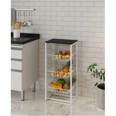 Imagem de Fruteira Grécia Tampo Madeira Mdp Preto Base de Ferro Branco