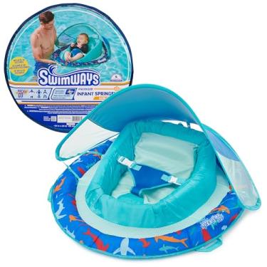 Imagem de Swimways Boia de mola inflável para bebês de 3 a 9 meses, design de tubarão