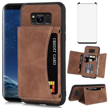 Imagem de Asuwish Capa de telefone para Samsung Galaxy S8 capa carteira com protetor de tela de vidro temperado e suporte de cartão de crédito de couro PU com compartimento para suporte flip bolsa acessórios de