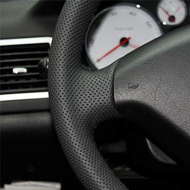 Imagem de DYBANP Capa de volante, para Peugeot 307 2001-2008/307 SW 2005-2008, capa de volante de couro preta costurada à mão DIY