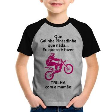 Imagem de Camiseta Raglan Infantil Trilha Com A Mamãe (Moto Rosa) - Foca Na Moda