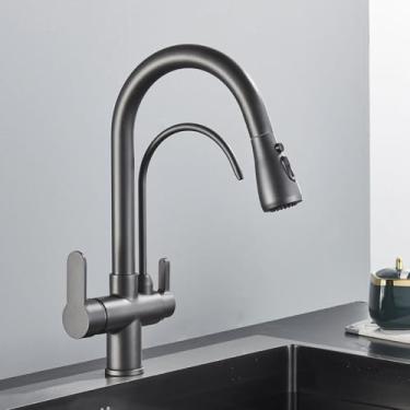 Imagem de Ouro/preto/cromo kithcen purificado torneira pull out filtro de água torneira 2/3 vias misturador frio pia guindaste cozinha bebida, arma cinza a