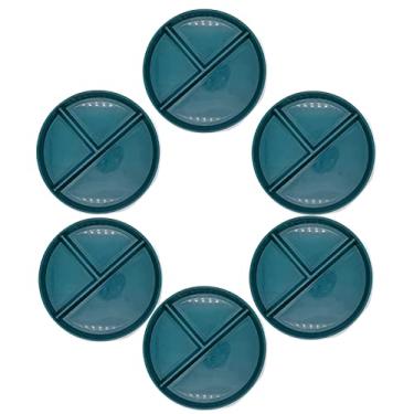 Imagem de Pratos redondos de plástico de trigo inquebráveis, prato dividido em porções para crianças, adultos, prato dividido, prato de salada/prato de piquenique, seguro para micro-ondas e lava-louças, sem