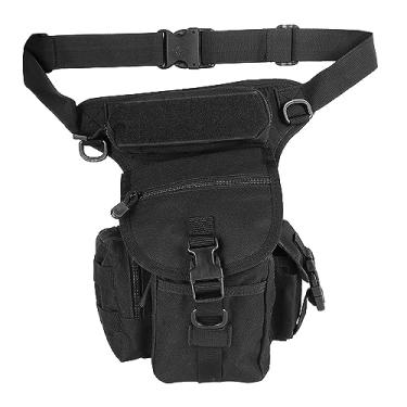 Imagem de Bolsa Masculina para Pernas, Pochete para Andar de Motocicleta, Viagem Ao Ar Livre, Pesca, Caminhadas, Ciclismo, Bolsa de Quadril, Bolsa para Coxa, Tecido Preto de Boi à Prova