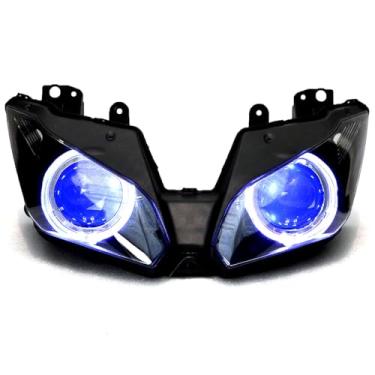 Imagem de PANDAHUA Blue Demon devil white angel eyes halo conjunto de faróis para Kawasaki Ninja 250 300 2013 2014 2015 2016 2017 2018, MT-HLK005