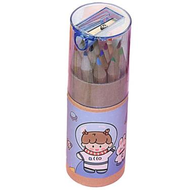 Imagem de Joucien Conjunto de lápis de cor de barril de 12 cores, pintura de grafite para estudantes, lápis HB de madeira - azul astronauta-HB