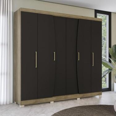 Imagem de Guarda-roupa Casal 6 Portas 3 Gavetas Nogueira/preto Cbpm556 - Kappesberg Marrom