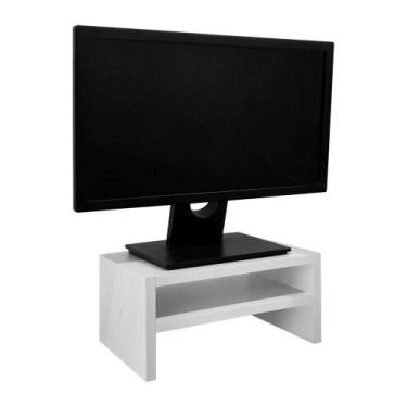 Imagem de Suporte para Monitor Base de Mesa Branco Madeira - Mercado das Pratele