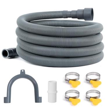 Imagem de JUWO Extensão universal de mangueira de drenagem para máquina de lavar roupa - Kit de extensão de mangueira de descarga flexível cinza para máquina de lavar louça, lavadora, com 1 adaptador, 4