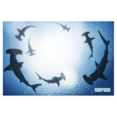 Imagem de Papel De Teto Fundo Do Mar Cardume Tubarões 3,5M Rof89 - Você Decora