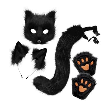 Imagem de Fiocias Conjunto de Máscara E Cauda Therian, Decoração, Máscara de Gato Fofa para Baile de Máscaras de Natal E Feriados, Preto