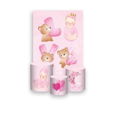 Imagem de Painel De Festa Vertical 1,50 x 2,20 + Trio De Capas Cilindro - Chá de