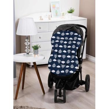Imagem de Colchonete Capa Forro Dupla Face Super Macio para Carrinho Bebê 100% Algodão Várias Estampas (BALÕES MARINHO)