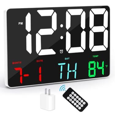 Imagem de Relógio digital com visor grande, despertador de parede digital de 29 cm com controle remoto, relógio elétrico grande de LED com data, 12/24h, brilho ajustável para casa, escritório, cozinha, escola,