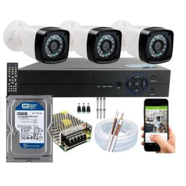 Imagem de Kit Cftv 3 Cameras Segurança digital Hd Dvr full hd C/hd 250gb - PROTE