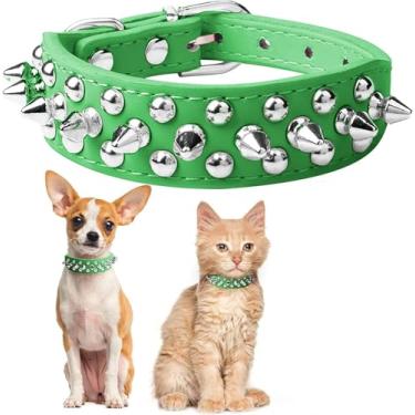 Imagem de Pimaodog Coleira para cachorro cravejada, coleira ajustável de couro macio para cães pequenos e médios Bulldog Pitbull Mastim Poodle Boxer (L, verde-2)