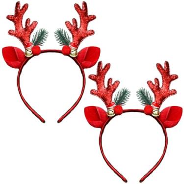 Imagem de 2 peças de chifres de rena de Natal, tiara de chifres de veado, orelhas, argolas de cabelo, chifres de alce, faixa de cabelo feminina, sinos de árvore de Natal, cosplay, vestido de Halloween, casamento, feriado, acessórios de festa de aniversário