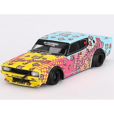 Imagem de Skyline Kenmeri Liberty Walk RHD (Right Hand Drive) Kuma Light Blue and Yellow with Graphics Limited Edition 1/64 Diecast Model Car by Mini GT MGT00698