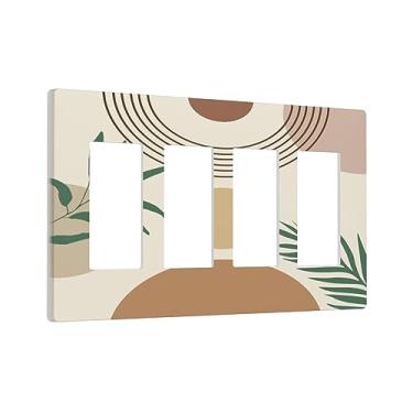 Imagem de Meados do século moderno boêmio bonito boho quádruplo balancim capa decorativa 4 gang placa de parede decorativa placa de interruptor GFCI placa elétrica para cozinha banheiro decoração de casa