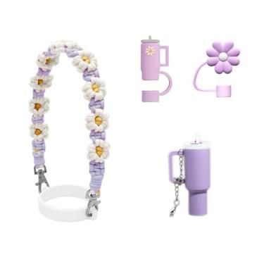 Imagem de Wohoyee Alça de alça para garrafa de água com suporte para batom, capas de canudo de silicone, mini chaveiro compatível com cantil e copo Stanley, serve para a maioria das garrafas de água de 473 a