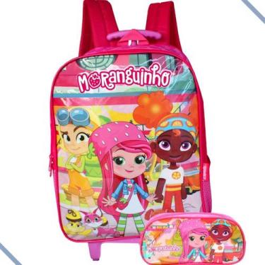 Imagem de Mochila Escolar De Rodinhas + Estojo Moranguinho Infantil - Luxcel, Mo