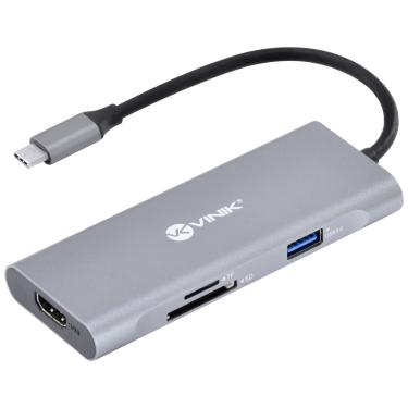 Imagem de Hub USB Tipo C / TYPE C 7 em 1 com 3 USB 3.0 + Leitor de Cartao SD/TF + HDMI + Tipo C Power Delivery