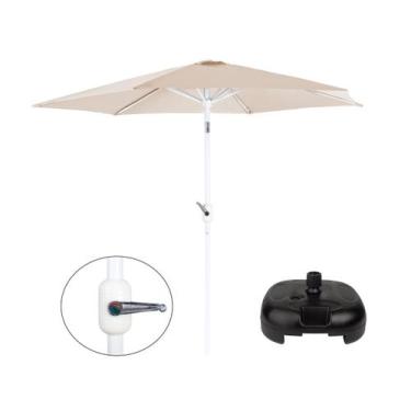 Imagem de Kit Ombrelone Guarda Sol Aço Manivela 2,4 Metros Bege + Base Plástica 