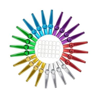 Imagem de Esquirla 24 peças Kazoos Flauta Boca Flauta Fácil de Aprender Metal Kazoos com Kazoo Flauta Diafragmas para Guitarra Piano Teclado Companheiro