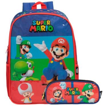 Imagem de Kit Mochila Infantil Menino Super Mario Bros + Estojo Tam G - Plike