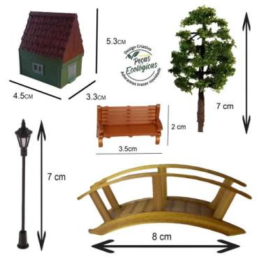 Imagem de Miniaturas 2xBanco 2xPoste 1xPonte 3xArvore 2xCasa Maquete - Mad Maker