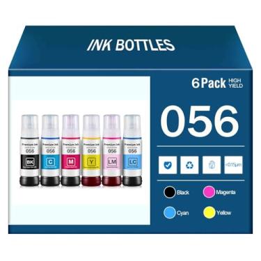 Imagem de Garrafas de tinta de refil 056 de 70 ml, substituição compatível com garrafas de tinta 056, alto rendimento, trabalho com impressora Epson L8058 L18058, impressão de tinta colorida, 6 peças - 1
