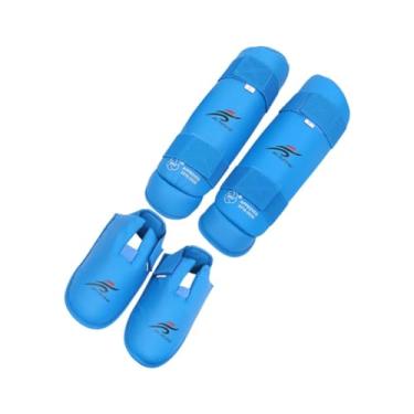 Imagem de rockible Muay Thai Shin Guards Proteção do peito do pé da perna, protetor de Protetores de perna e pés para Taekwondo, Azul
