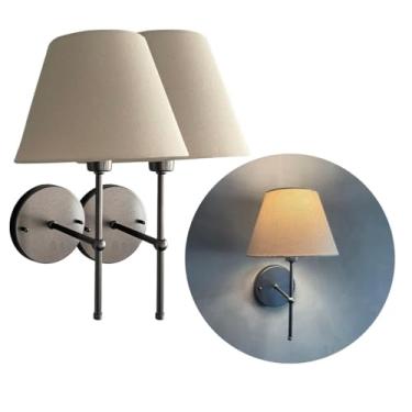Imagem de Kit com 2 Luminária de Parede Arandela Quarto Sala Cabeceira Com Cúpula Clássica de Tecido Algodão Revestida em Acetato Estrutura em Alumínio Tensão Bivolt TANGERINA (Chumbo Cup Bege)
