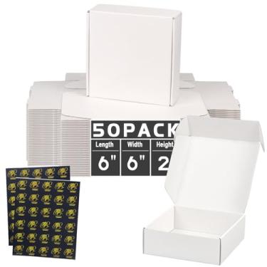 Imagem de DERZIFUN Pacote com 50 Caixas de Remessa de 6 X 6 X 2", Caixas de Remessa Brancas para Embalagens de Pequenas Empresas, Caixas de Correspondência de Papelão Ondulado Médio