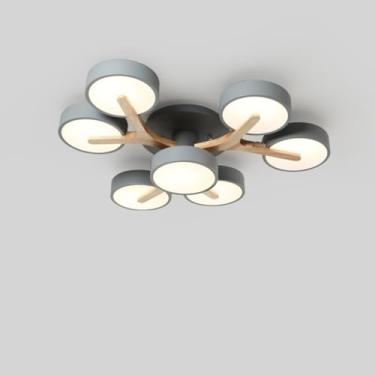 Imagem de DKRCPFNT Lustre de acrílico redondo nórdico Sputnik de LED moderno pingente de metal vintage chique decoração de madeira luminária para cozinha fazenda mesa corredor