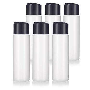 Imagem de Garrafa profissional de plástico recarregável natural de 250 ml (livre de BPA) com tampa de disco preto larga (pacote com 6) + etiquetas para xampu, condicionador, sabonete líquido, loção e muito mais