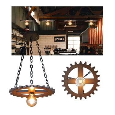 Imagem de Lustre Industrial Rústico Bar Garagem Churrasco Engrenagem Decorativa Bivolt Vintage Exclusivo Industrial (P)