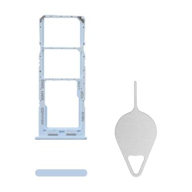 Imagem de BESJMYT Substituição da bandeja do cartão SIM para Samsung Galaxy A23 (versão SIM único) Adaptador de suporte de slot de bandeja de cartão azul com ejetor de agulha para A23 SM-A235F