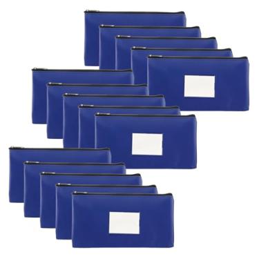 Imagem de LOLYSIC Pacote com 15 bolsas bancárias com zíper, bolsas de dinheiro com zíper, bolsas de couro azul com etiqueta, bolsas de maquiagem, para dinheiro, moedas, cosméticos, faturas, ferramentas, 28 x 15