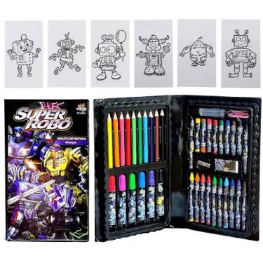 Imagem de Kit Colorir Maleta Super Robôs Lápis Giz e Acessórios 48pçs - Toy King
