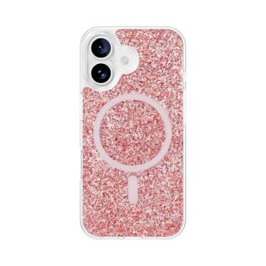 Imagem de QOVOC Capa para iPhone 16, compatível com MagSafe com glitter transparente, linda capa feminina brilhante para iPhone 16, capa protetora magnética para celular, glitter vermelho, aquário