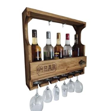 Imagem de Bar Adega de parede para bebidas e taças com abridor de metal tamanho 55x50 em madeira maciça