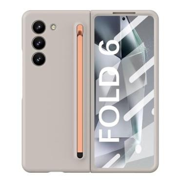 Imagem de APTHON Capa para Samsung Galaxy Z Fold 6, capa protetora com compartimento embutido para caneta S e protetor de tela, capa fina à prova de choque de grau militar para Z Fold6, cinza claro